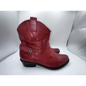 Franco Sarto Waco Burgundy Red Leather Short Cowboy Boots Womens Sz 6.5 M